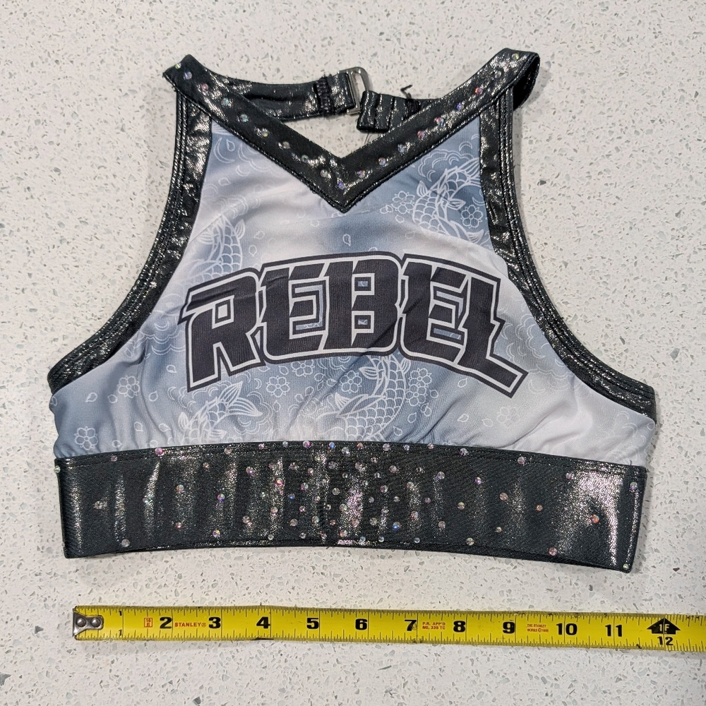 ALLSTAR Elite Rebel Athletics YL Large Cheer Cheerleading Sports Bra Top SILVER